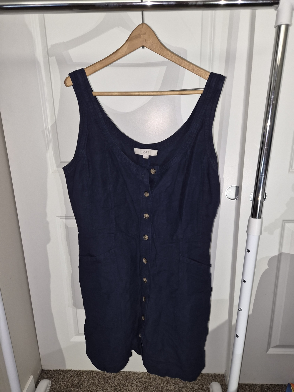 LOFT Navy Button-Front Mini Dress